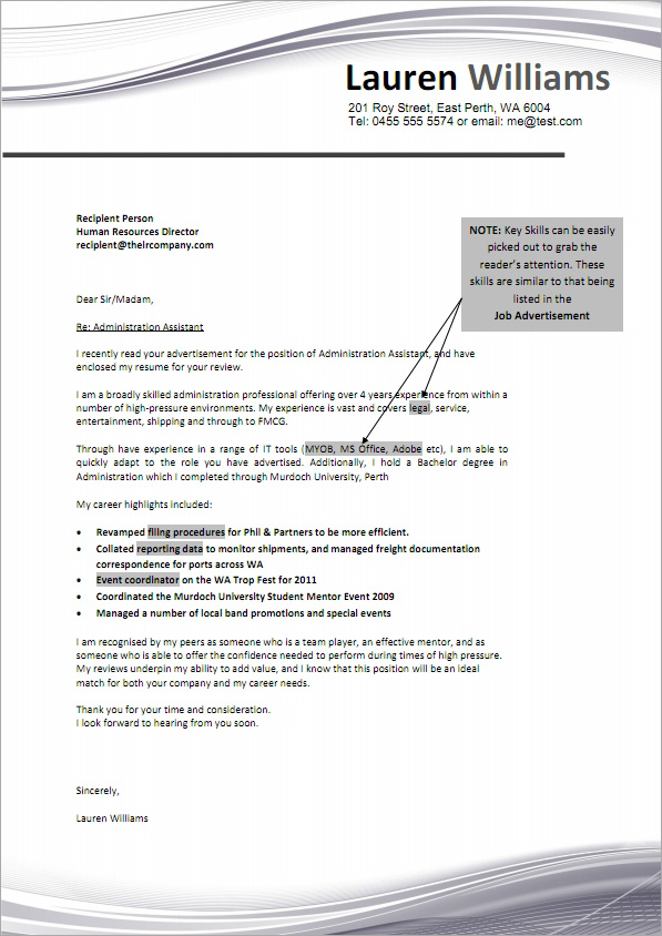administration assistant job resume cover letter sample