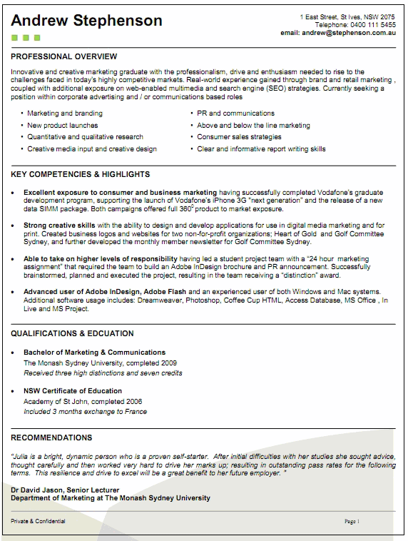 australia example curriculum vitae Australia Example CV template:   Standard Layout Resume