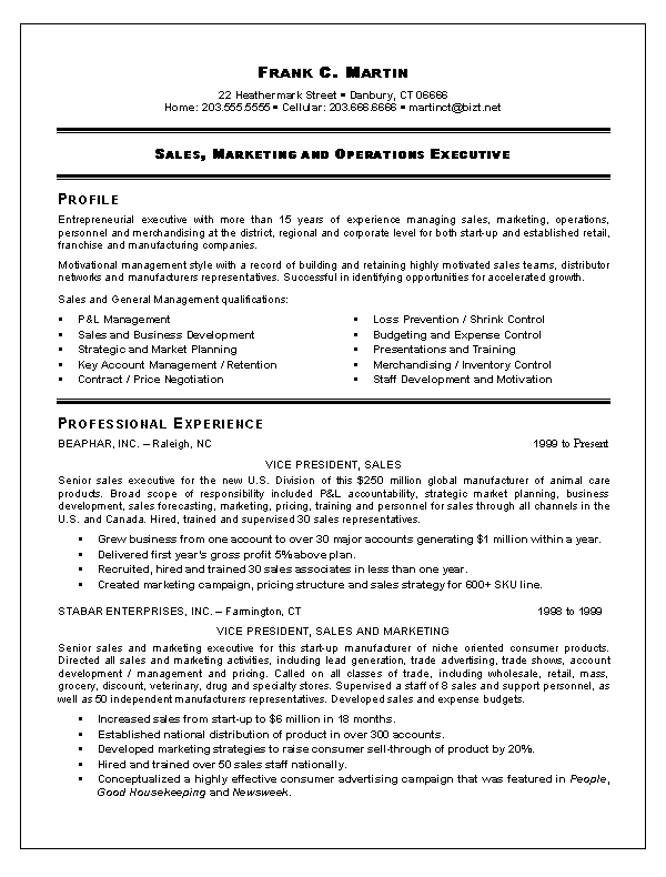 example resume sales marketing resume